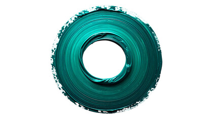 Teal paint stroke in a ring shape, rough textures, black background, isolated
