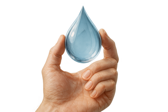 hand holding water drop isolated save water concept