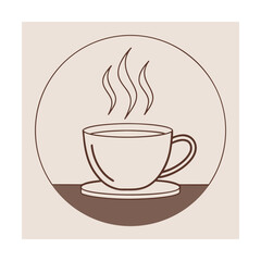 Simple Line Art Illustration of a Steaming Coffee Cup on a Saucer drink beverage