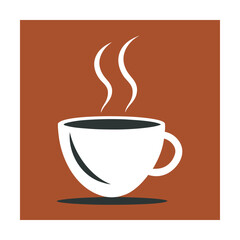 White Coffee Cup with Steam and Shadow on Brown Background drink beverage