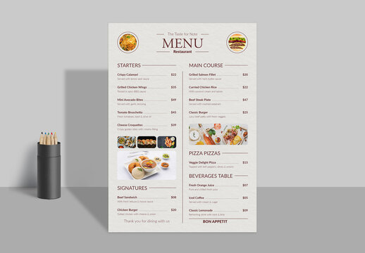 Food Menu Template Layout