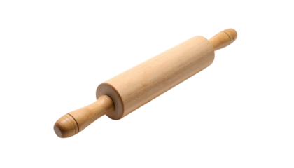 Rolling pin wooden, cylindrical barrel with handle, isolated