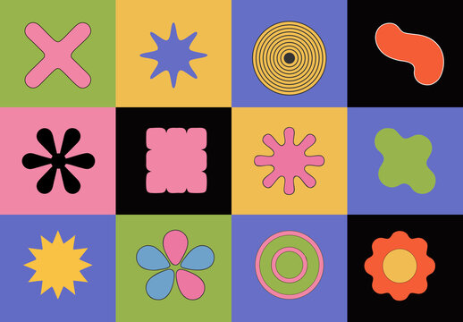 Retro Geometric Elements Vector Set