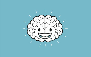Happy cartoon brain character smiling illustration