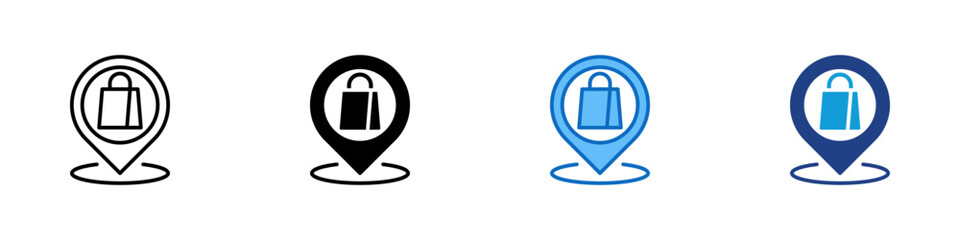Obraz premium Shopping Location Multiple Style Icon Design Vector - shopping bag inside a location marker representing store, shop, or mall location