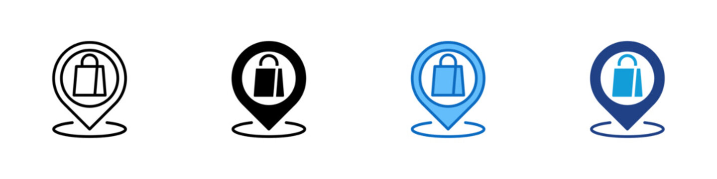 Shopping Location Multiple Style Icon Design Vector - shopping bag inside a location marker representing store, shop, or mall location