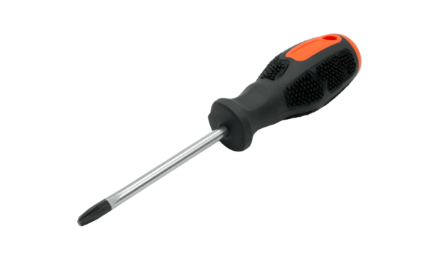 Screwdriver black/orange handle, silver shaft, Phillips head