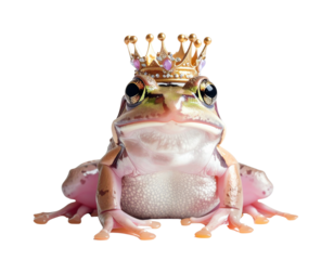 Frog wearing a golden crown isolated on black background isolated on white background isolated on transparent background
