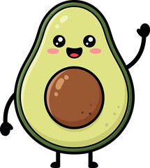 Cute cartoon avocado character waving hello adorable healthy food concept vector