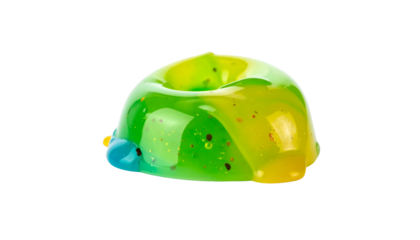Smooth, shiny candy with vibrant green, yellow, & blue glaze