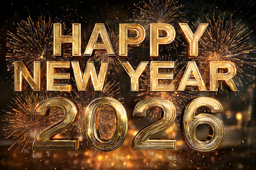 Celebrate the New Year 2026 with stunning gold fireworks and sparkling design elements, a vibrant symbol of hope, joy, and festive cheer