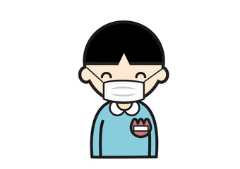  マスク姿で笑顔の幼稚園児の男の子