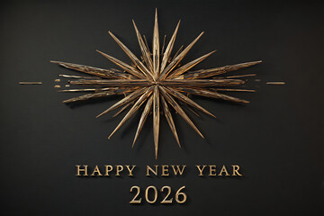 Elegant golden starburst design with Happy New Year 2026 wishes for stunning festive greetings and stylish seasonal celebrations ahead