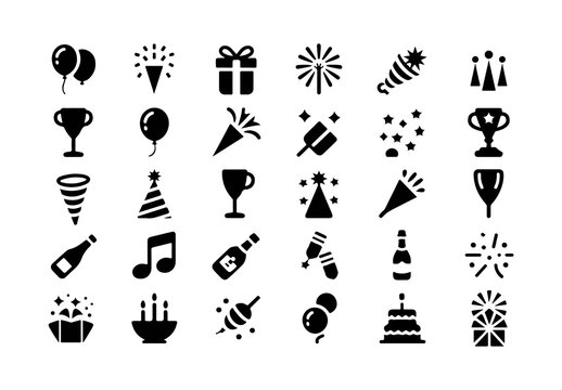 Party And Celebration Black Icon Set Pack