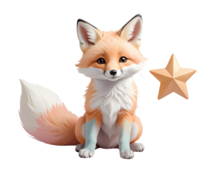 Cute cartoon fox with a golden star isolated on black background isolated on white background isolated on transparent background