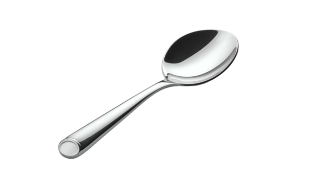 Sleek, silver spoon isolated, reflecting light, on a dark background