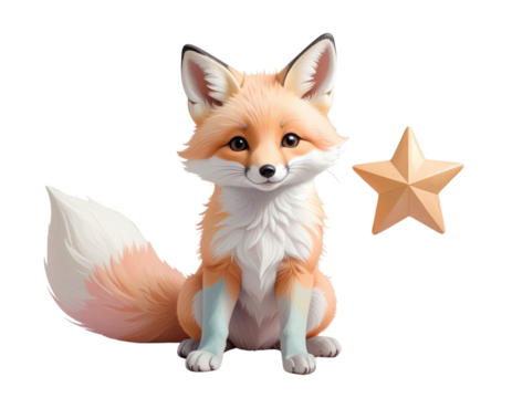 Cute cartoon fox with a golden star isolated on black background isolated on white background isolated on transparent background