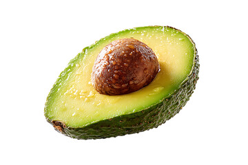 Fresh avocado half with pit glistening under bright light, perfect for healthy eating campaigns or recipe blogs emphasizing natural ingredients