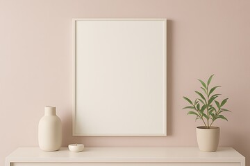 Realistic canvas frame mockup in pastel-toned room with balanced daylight, cozy minimal home décor, perfect for interior design previews.
