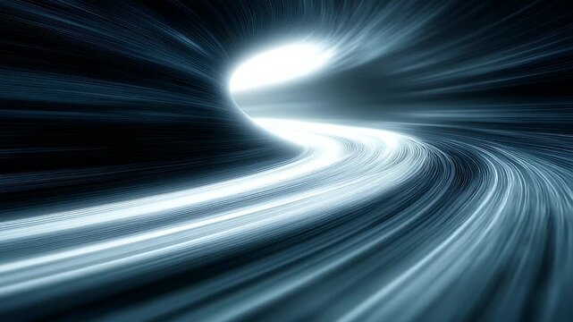 Futuristic city highway with glowing light trails