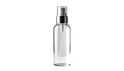 Naklejka premium Clear plastic bottle with silver pump against black background