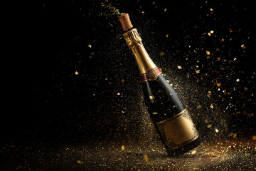 Celebrate with a champagne bottle popping, showering golden confetti, perfect for New Year's Eve, milestone birthdays, and festive occasions
