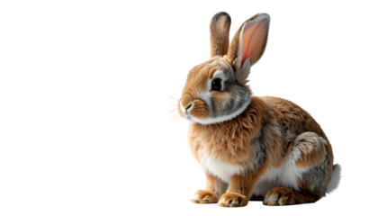 Brown-furred rabbit with long ears, looking to the left