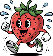 Active Strawberry Character Illustration for Fun Food and Fitness Themed Designs