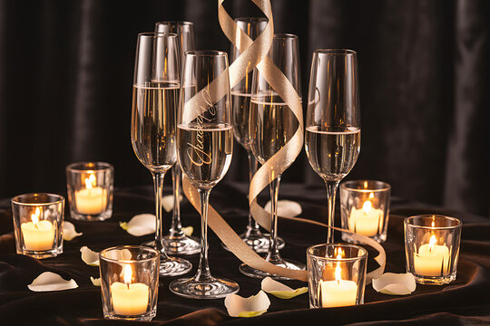 Celebrate life's special moments with sparkling champagne toasts and romantic candlelight creating an elegant atmosphere for any joyous occasion.