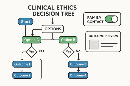 Clinical ethics decision tree flowchart with options and outcomes