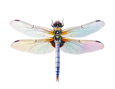 Close up of a detailed dragonfly with iridescent wings isolated on a black background isolated on white background isolated on transparent background - Powered by Adobe