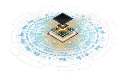 CPU Chip on Motherboard.3D closeup of cpu. Central Computer Processors CPU concept. Quantum...