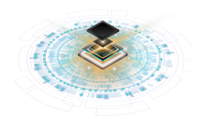CPU Chip on Motherboard.3D closeup of cpu. Central Computer Processors CPU concept. Quantum computer, large data processing, database concept. Futuristic microchip processor. Digital chip.