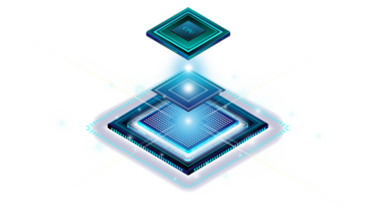 CPU Chip on Motherboard.3D closeup of cpu. Central Computer Processors CPU concept. Quantum computer, large data processing, database concept. Futuristic microchip processor. Digital chip.
