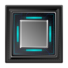 CPU Chip on Motherboard.3D closeup of cpu. Central Computer Processors CPU concept. Quantum computer, large data processing, database concept. Futuristic microchip processor. Digital chip.