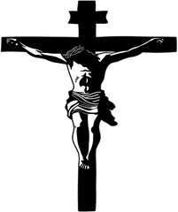 Minimalist Black and White Illustration of Jesus Crucifixion Representing Christian Faith and Salvation