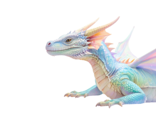 Fantasy creature dragon with rainbow scales isolated on black background isolated on white background isolated on transparent background