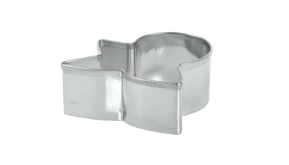 Metal candy corn shaped cookie cutter on black backdrop