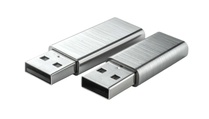 Two silver USB drives, one slightly larger, on a black background