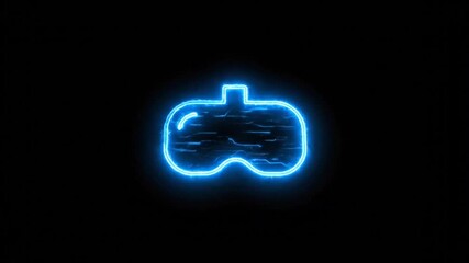 Digital VR Headset Icon with Blue Neon Glow and Glitch Effect - Powered by Adobe