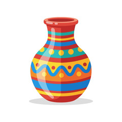 Colorful Decorative Ceramic Vase with Geometric Pattern and Bright Colors.