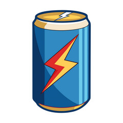 Fototapeta premium Isolated energy drink can with a lightning bolt, sparkling on transparent background 