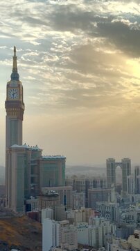 The magnificent Abraj Al Bait Clock Tower (Makkah Royal Clock Tower) skyline at sunset