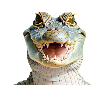 Close up of a caiman s head with mouth open showing teeth isolated on black background isolated on white background isolated on transparent background