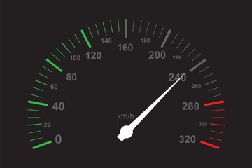 Car speedometer. Auto dashboard with gauge of speed, tachometer, odometer. Icons isolated on transparent background. Panel of meter of fuel, engine rpm and temperature. Sport car