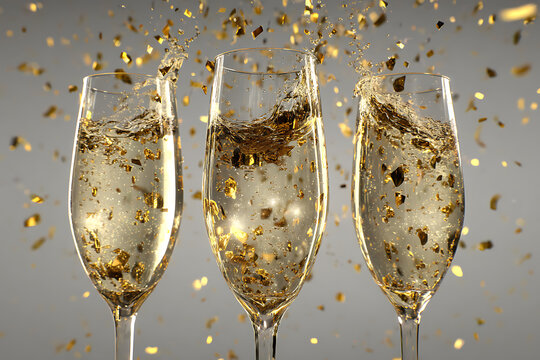 Celebrate success with sparkling champagne glasses erupting with golden confetti, a dynamic toast to achievement and joyous moments.