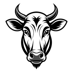 Stylized Black and White Cow Head Illustration – Symmetrical Farm Animal Design
