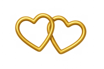 Golden interlocked hearts forming a love and relationship symbol, representing togetherness and connection, transparent background