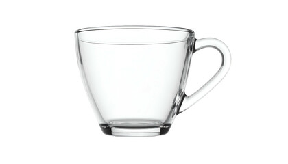 Clear glass cup with handle, slightly wider at the top