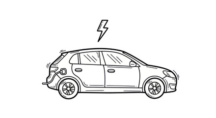 Electric Car Sketch: Hatchback with Charging Symbol.